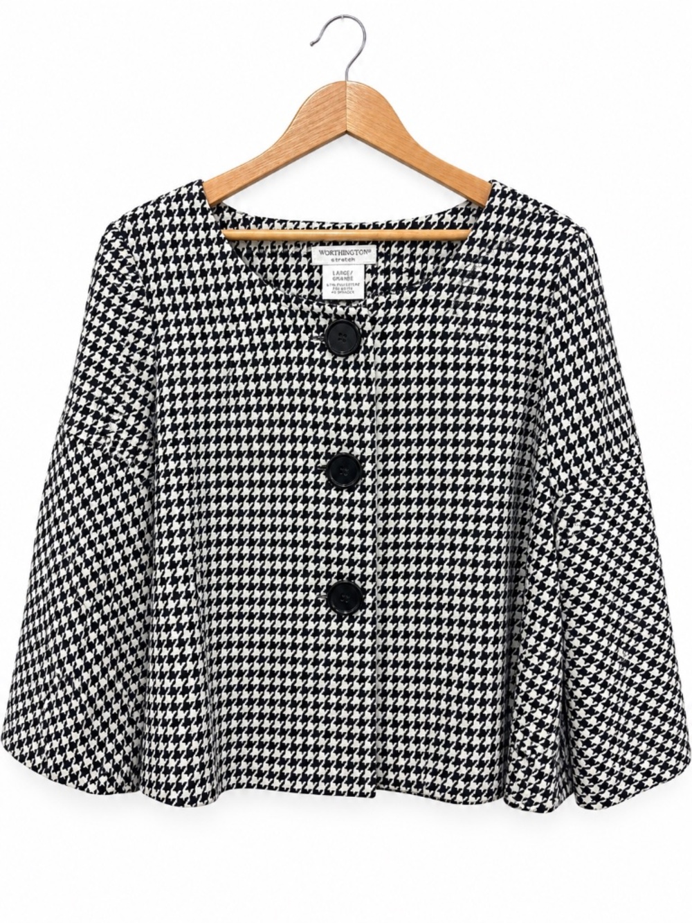 Worthington Black White Houndstooth Cape Jacket Blazer Large